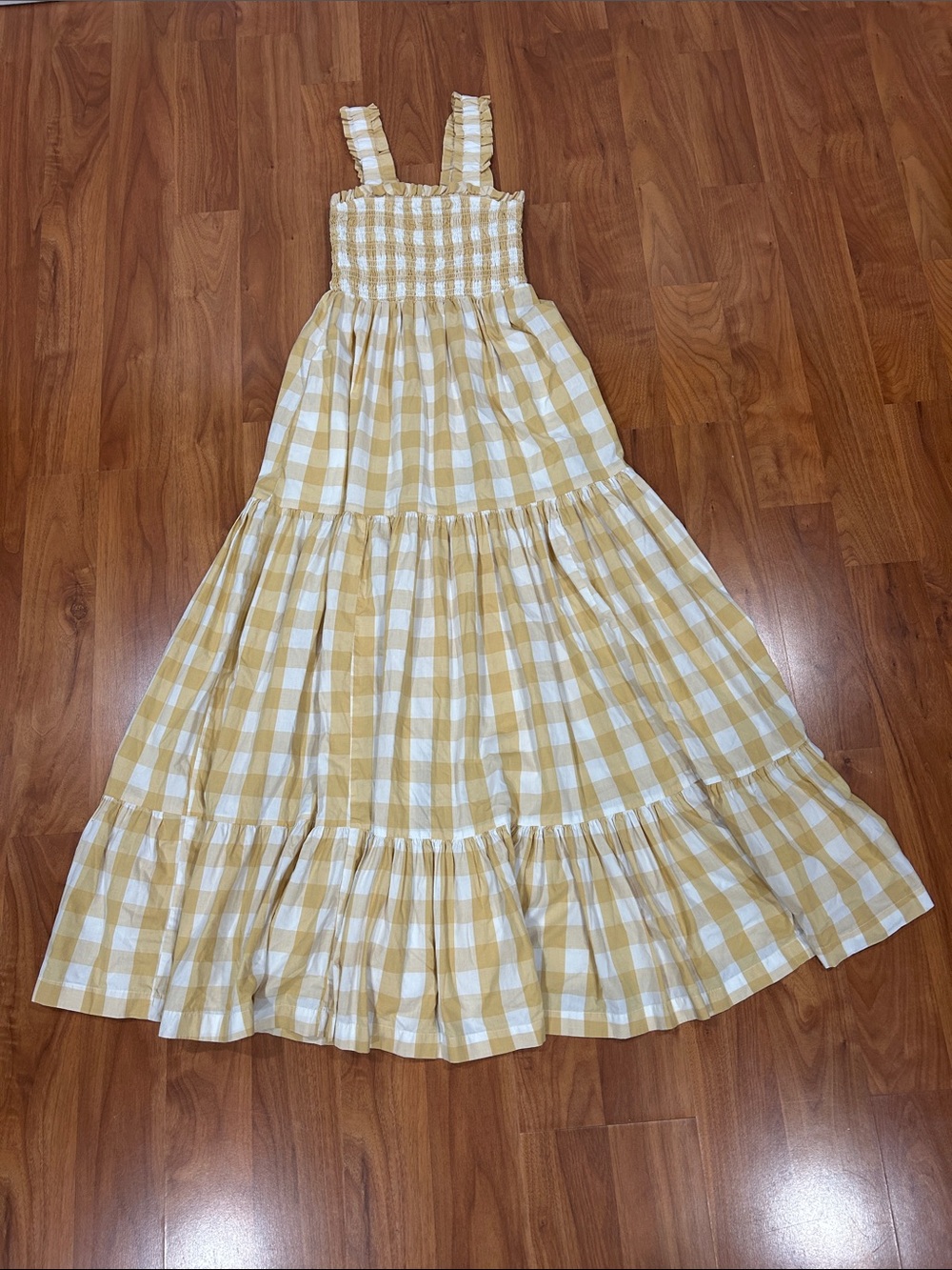 Abercrombie & Fitch Yellow and White Gingham Smocked Maxi Dress